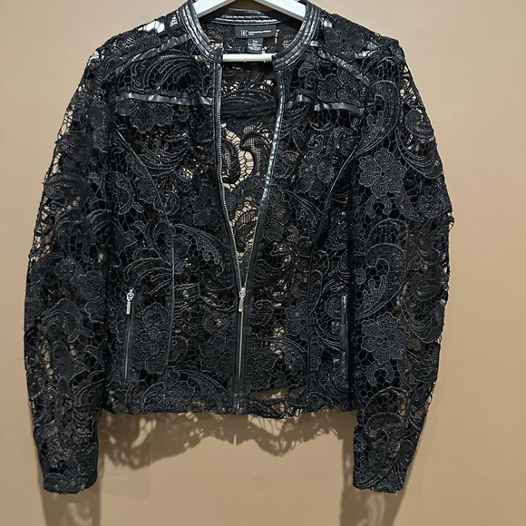 INC Faux Leather Trimmed Lace Moto Jacket. - Picture 4 of 8